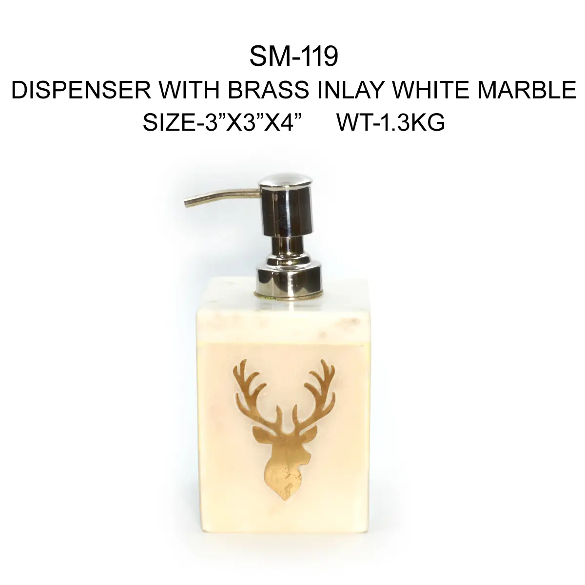 DISPENSER WITH BRASS REINDEER INLAY WHITE
MARBLE